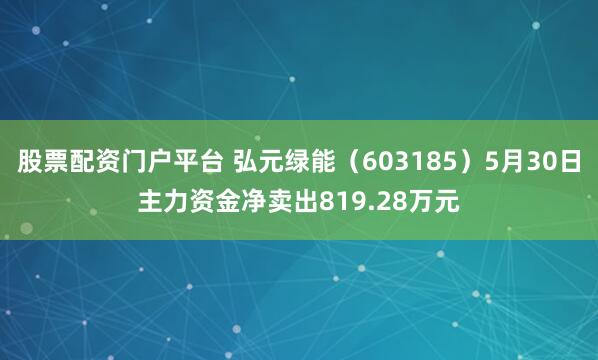 股票配资门户平台 弘元绿能（603185）5月30日主力资金净卖出819.28万元