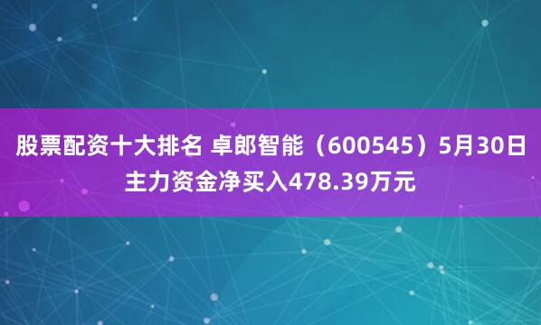 股票配资十大排名 卓郎智能（600545）5月30日主力资金净买入478.39万元