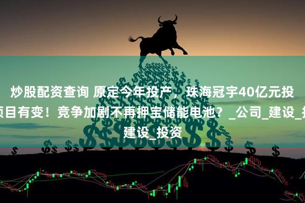 炒股配资查询 原定今年投产，珠海冠宇40亿元投建项目有变！竞争加剧不再押宝储能电池？_公司_建设_投资